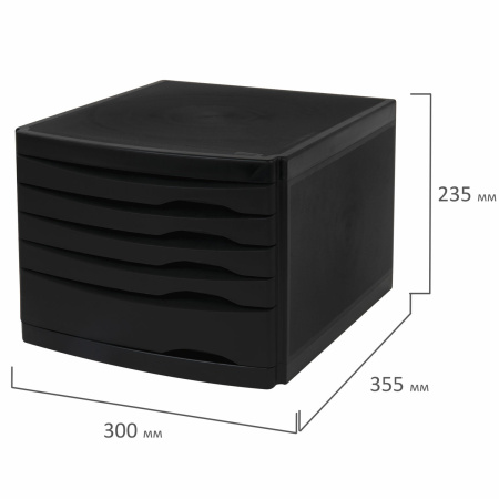 Бокс с 5 выдвижными лотками, корпус чёрный, лотки черные, 235х300х355 мм, BRAUBERG "Office-Expert", 238043 - Блоки закрытых лотков для бумаг