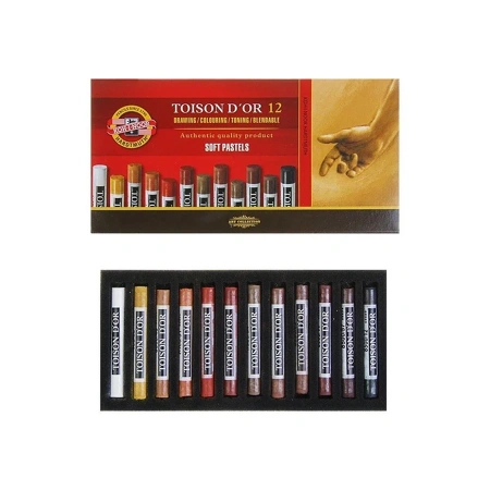 Набор пастели мягкой художественной 8522BR Toison D'or "KOH-I-NOOR" круглая в картонной коробке, 12 оттенков коричневого - Пастель художественная в наборах