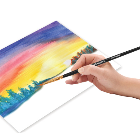 Кисти синтетика BRAUBERG, НАБОР 10 шт., черные (Круглые; Овальные; Плоские; Лайнеры), 201028 - Кисти для рисования