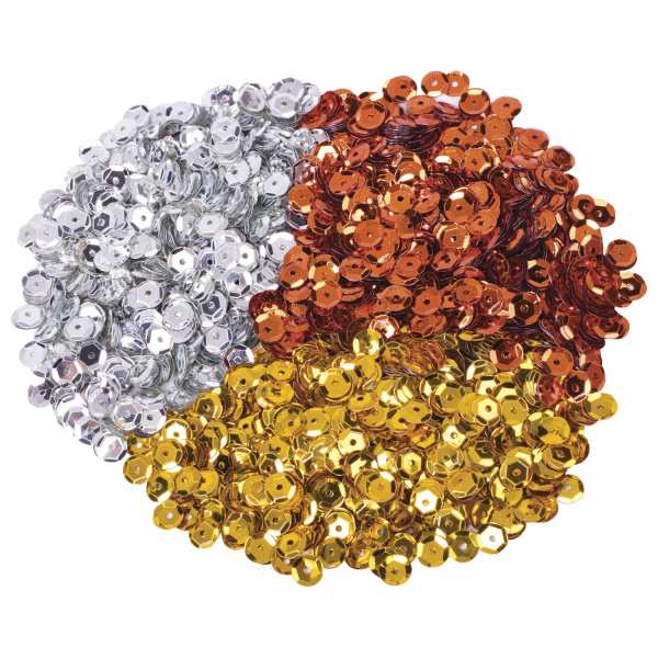 Пайетки для творчества "Классика", золото, серебро, медь, 6 мм, 30 грамм, ОСТРОВ СОКРОВИЩ, 661272 - Пайетки для творчества