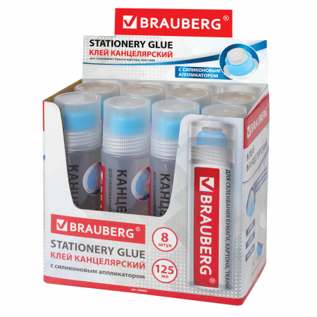 Клей канцелярский BRAUBERG, 125 мл, с силиконовым аппликатором, 228403 - Клей канцелярский