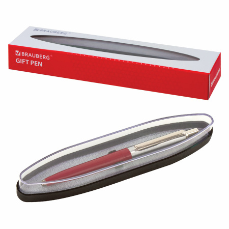 Ручка подарочная шариковая BRAUBERG Soprano, СИНЯЯ, корпус серебристый с бордовым, 0,5мм, 143485 - Ручки бизнес-класса