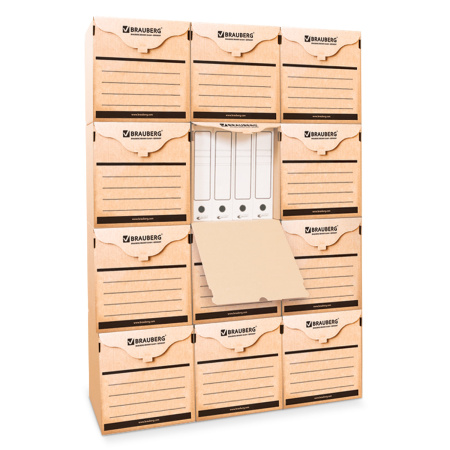 Короб архивный (330х310х340 мм) фронтальная загрузка для регистраторов/накопителей, липучка, гофрокартон, BRAUBERG, 122033 - Короба архивные