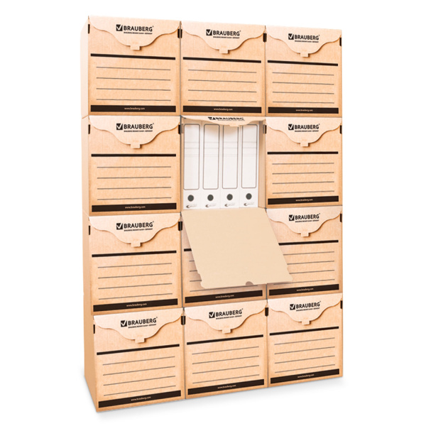 Короб архивный (330х310х340 мм) фронтальная загрузка для регистраторов/накопителей, липучка, гофрокартон, BRAUBERG, 122033 - Короба архивные