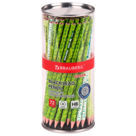 Карандаш чернографитный BRAUBERG "GREEN", 1 шт., HB, пластиковый, корпус ассорти, 181745 - Карандаши чернографитные
