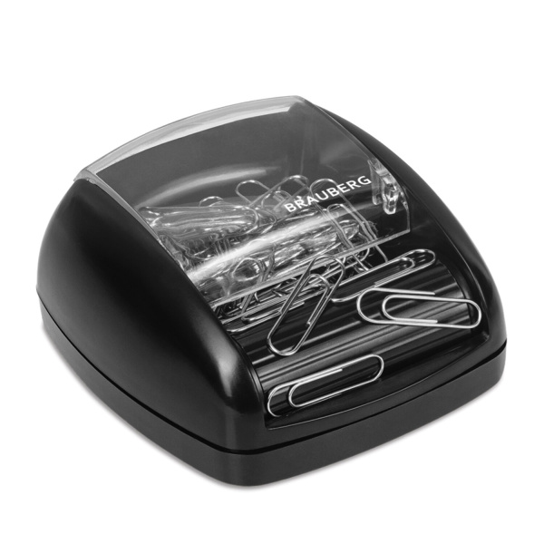 Скрепочница магнитная BRAUBERG с 30 скрепками, роликовый механизм подачи, черная, 225188 - Диспенсеры для скрепок