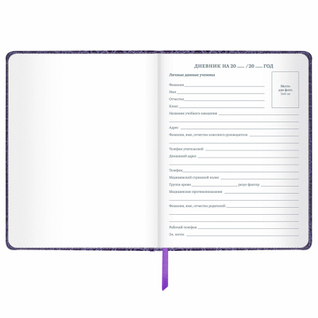 Дневник 1-11 класс 48 л., кожзам (твердая с поролоном), нашивка, BRAUBERG "CROCODILE", фиолетовый, 106211 - Дневники универсальные