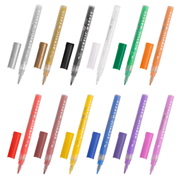 Маркеры акриловые для рисования и хобби BRAUBERG ART CLASSIC, НАБОР 12 цветов, наконечник 0,7 мм, 152152 - Маркеры для хобби