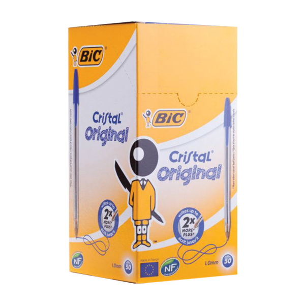 Ручка шариковая BIC "Cristal", СИНЯЯ, корпус прозрачный, узел 1 мм, линия письма 0,32 мм, 847898 - Ручки шариковые неавтоматические