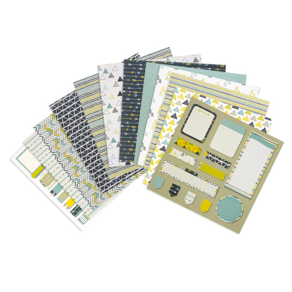 Бумага для скрапбукинга 15х15 см "Геометрия", двусторонняя, 12 листов, 12 дизайнов, 180 г/м2, ОСТРОВ СОКРОВИЩ, 662758 - Наборы бумаги