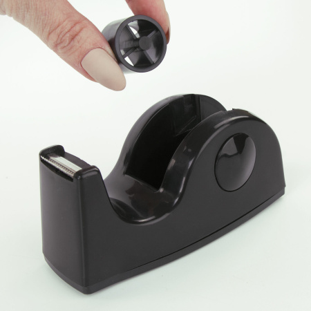 Диспенсер для клейкой ленты BRAUBERG настольный, утяжеленный, средний, черный, 11,8х5х5 см, 440142 - Диспенсеры для канцелярской ленты