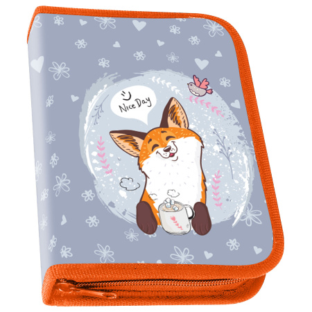 Пенал ПИФАГОР, 1 отделения, 2 откидные планки, полиэстер, 20х14 см, "Cute fox", 271018 - Пеналы каркасные