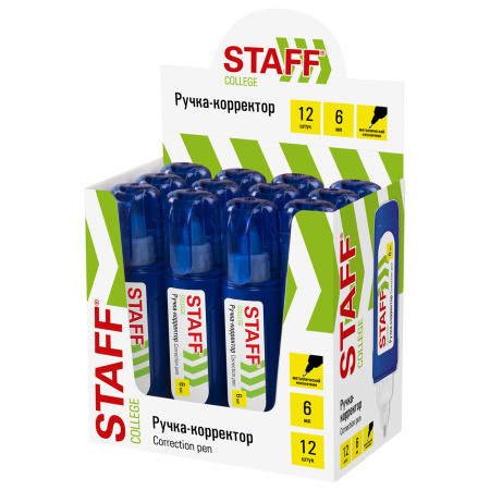 Ручка-корректор STAFF "College", 6 мл, металлический наконечник, плоский корпус, 227569 - Корректирующие ручки