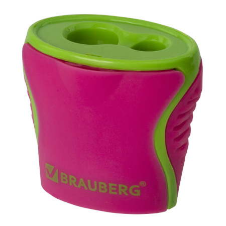Точилка BRAUBERG "Mix Dual", 2 отверстия для чернографитных карандашей (в том числе утолщенных), с контейнером, корпус ассорти, 1 шт, 228449 - Точилки ручные