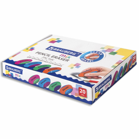 Ластик BRAUBERG "Mix S", 58х33х13 мм, цвет ассорти, 228724 - Ластики классические