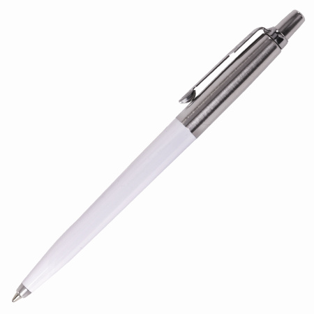 Ручка шариковая PARKER "Jotter Plastic CT", корпус белый, детали из нержавеющей стали, синяя, R0032930 - Ручки шариковые подарочные