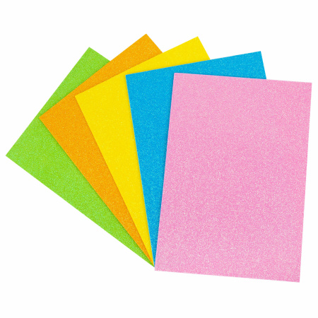 Пористая резина/фоамиран А4, 2 мм, ОСТРОВ СОКРОВИЩ, 5 листов, 5 цветов, иридисцентные цвета, блестки, 660077 - Цветная пористая резина и пластик