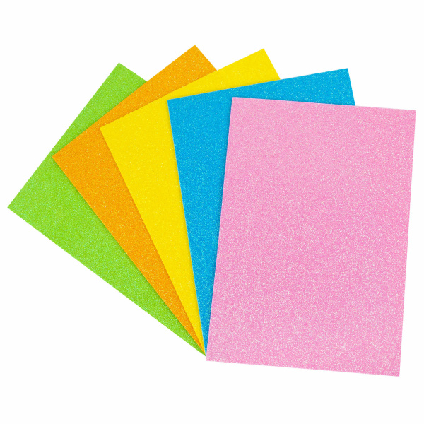 Пористая резина/фоамиран А4, 2 мм, ОСТРОВ СОКРОВИЩ, 5 листов, 5 цветов, иридисцентные цвета, блестки, 660077 - Цветная пористая резина и пластик