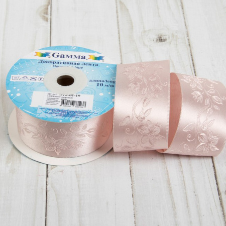 Декоративная жаккардовая лента, цвет пудровый, ширина 3,8 см