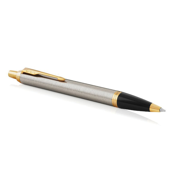 Ручка шариковая PARKER "IM Core Brushed Metal GT", серебристый матовый лак, позолота, синяя, 1931670 - Ручки шариковые подарочные