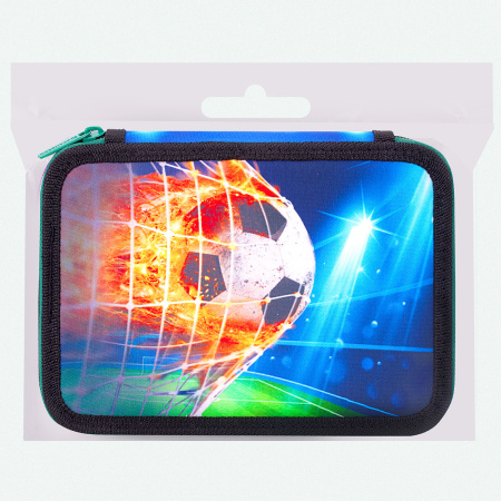 Пенал BRAUBERG, 2 отделения, полиэстер, 21х14 см, "Fire football", 270322 - Пеналы каркасные