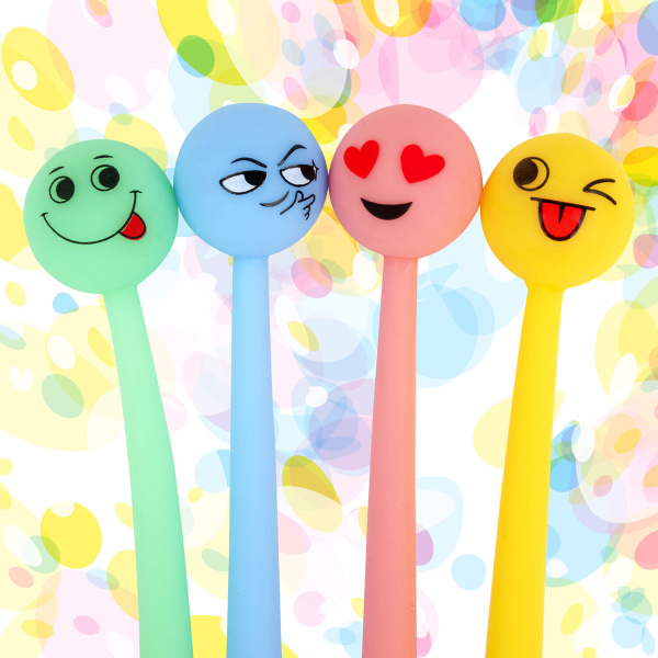 Ручка фигурная шариковая ЮНЛАНДИЯ "Смайлик", силиконовый корпус, ассорти, СИНЯЯ, пишущий узел 0,7 мм, 143793 - Ручки фигурные