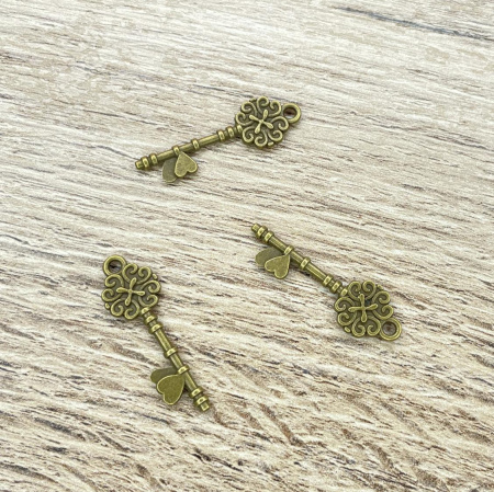 Металлическая подвеска "Ключ" бронза, размер 32*10 мм, 4 шт