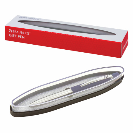 Ручка подарочная шариковая BRAUBERG Ottava, СИНЯЯ, корпус серебристый с синим, линия письма 0,5 мм, 143487 - Ручки бизнес-класса