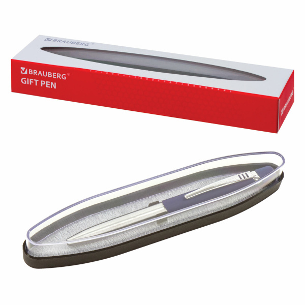 Ручка подарочная шариковая BRAUBERG Ottava, СИНЯЯ, корпус серебристый с синим, линия письма 0,5 мм, 143487 - Ручки бизнес-класса
