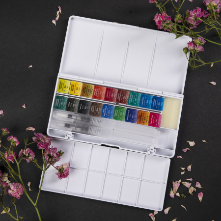 Акварель художественная кюветы НАБОР 18 цветов по 3,5 г, пластиковый кейс, BRAUBERG ART CLASSIC, 191769 - Акварель художественная в наборах