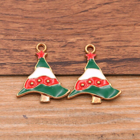 Металлическая подвеска с эмалью "Елочка 2", размер 25*20 мм, 5 шт
