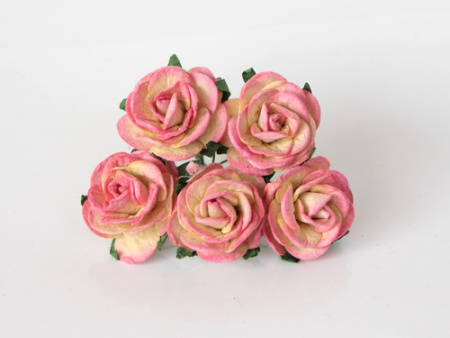 Розы миди 2,5 см, желтые с розовым, 5 шт