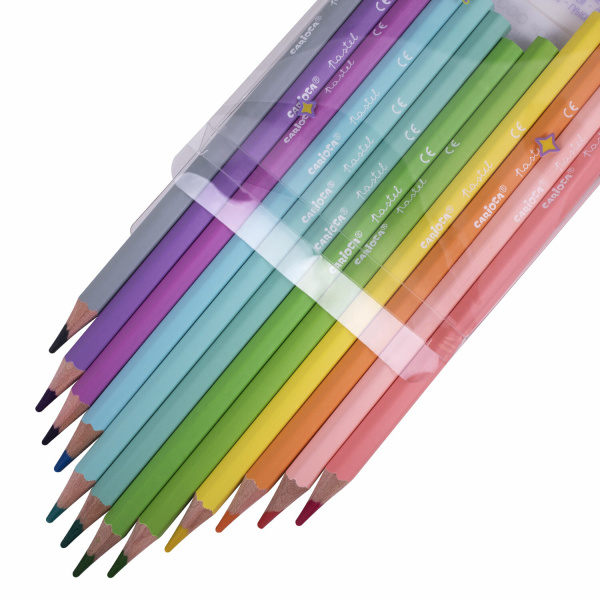 Карандаши цветные пастельные CARIOCA "Pastel", 12 цветов, шестигранные, заточенные, ПВХ чехол, 43034 - Карандаши цветные