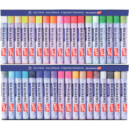 Пастель масляная художественная BRAUBERG ART CLASSIC, 36 цветов, круглое сечение, 181449 - Пастель художественная в наборах