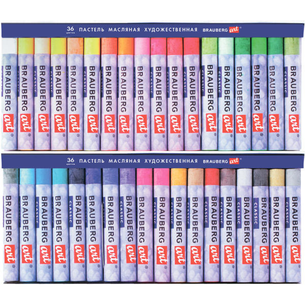 Пастель масляная художественная BRAUBERG ART CLASSIC, 36 цветов, круглое сечение, 181449 - Пастель художественная в наборах