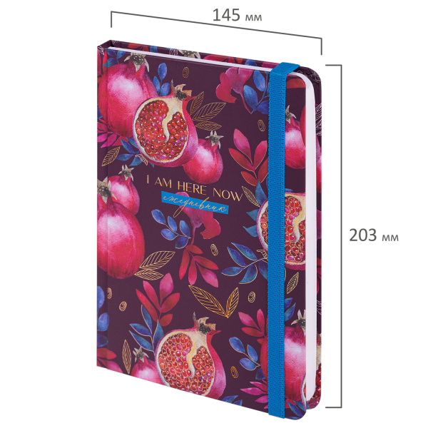 Ежедневник недатированный с резинкой А5 (145х203 мм), BRAUBERG, твердый, фольга, 128 л., "Pomegranate", 114562 - Ежедневники с твердой обложкой