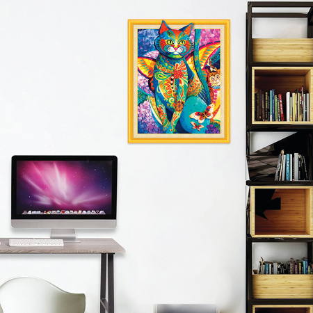 Картина стразами (алмазная мозаика) сияющая 40х50 см, ОСТРОВ СОКРОВИЩ "Восточный кот", без подрамника, 662450 - Алмазная вышивка