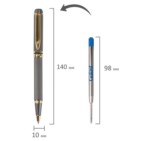 Ручка подарочная шариковая GALANT "Dark Chrome", корпус матовый хром, золотистые детали, пишущий узел 0,7 мм, синяя, 140397 - Ручки шариковые подарочные