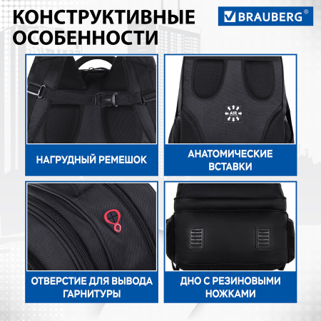 Рюкзак BRAUBERG "Relax 3", 35 л, размер 46х35х25 см, ткань, черный, 224455 - Рюкзаки с отделением для ноутбука
