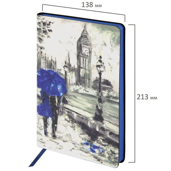 Ежедневник недатированный А5 (138х213 мм), BRAUBERG VISTA, под кожу, гибкий, 136 л., "London", 111993 - Ежедневники с покрытием "под кожу и ткань"