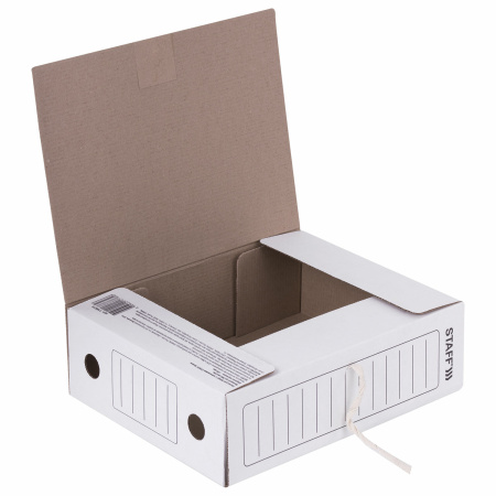 Папка архивная с завязками А4 (325х250 мм), 100 мм, до 900 листов, микрогофрокартон, БЕЛАЯ, STAFF, 128874 - Накопители документов