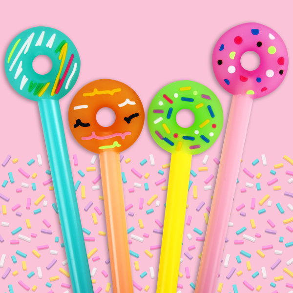 Ручка с топпером шариковая ЮНЛАНДИЯ "Пончик", корпус ассорти, СИНЯЯ, пишущий узел 0,7 мм, 143799 - Ручки фигурные