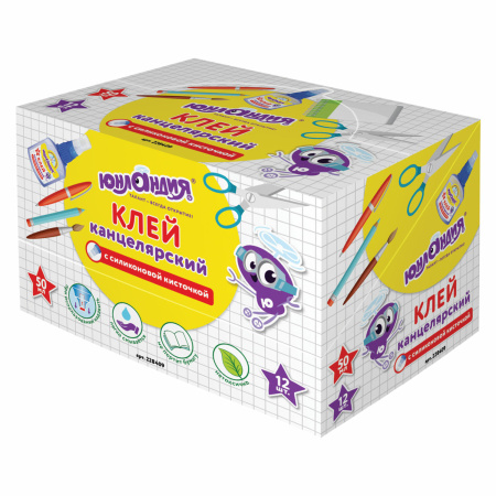 Клей канцелярский ЮНЛАНДИЯ, 50 мл, с силиконовой кисточкой, 228409 - Клей канцелярский