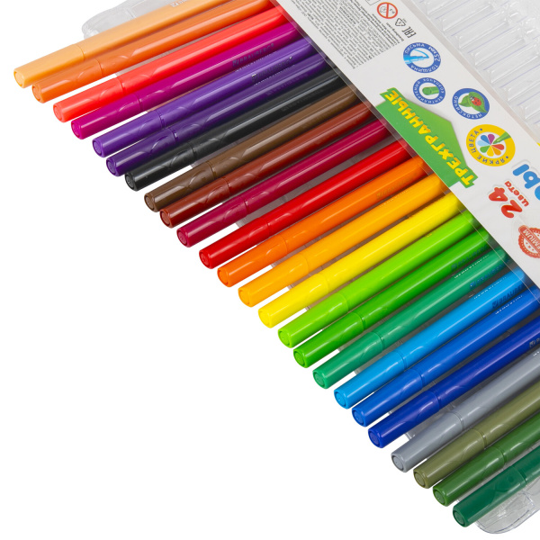 Фломастеры трехгранные 24 цвета, вентилируемый колпачок, BRAUBERG "PREMIUM", ПВХ-упаковка, 152194 - Фломастеры классические