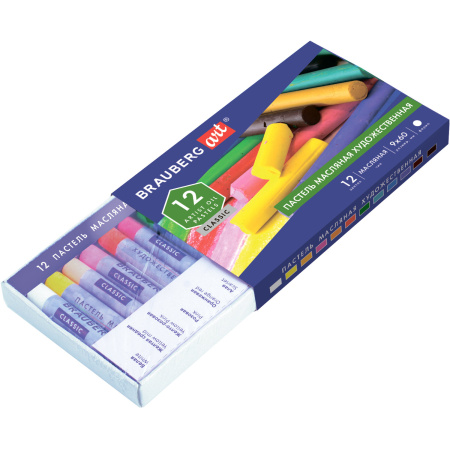 Пастель масляная художественная BRAUBERG ART CLASSIC, 12 цветов, круглое сечение, 181447 - Пастель художественная в наборах