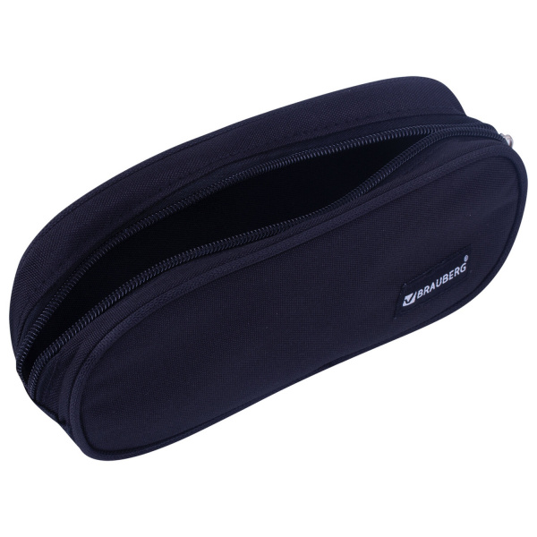 Пенал-косметичка BRAUBERG овальный, полиэстер, "Black", 22х9х5 см, 229271 - Пеналы мягкие
