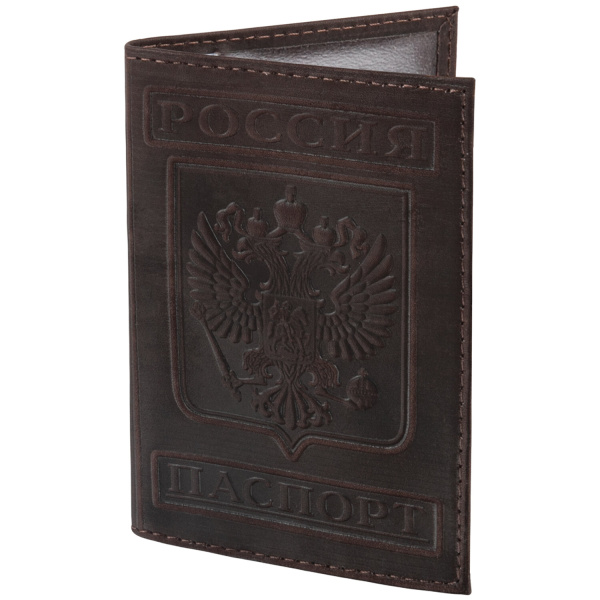 Обложка для паспорта натуральная кожа гладкая, "Герб", вертикальная, коньяк, BRAUBERG, 237190 - Обложки для паспорта