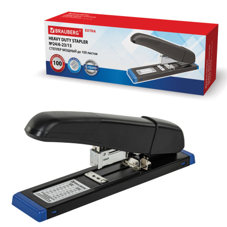 Степлер МОЩНЫЙ до 100 листов BRAUBERG "Heavy Duty Extra", скобы № 24/6-23/13, 270552 - Степлеры мощные