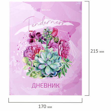 Дневник 5-11 класс 48 л., твердый, BRAUBERG, глянцевая ламинация, с подсказом, "Кактусы", 106628 - Дневники для старших классов