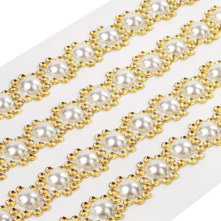 Стразы самоклеящиеся на ленте "ЖЕМЧУЖНЫЕ", 15 мм, 4 ленты, на подложке, ОСТРОВ СОКРОВИЩ, 662244 - Стразы для творчества